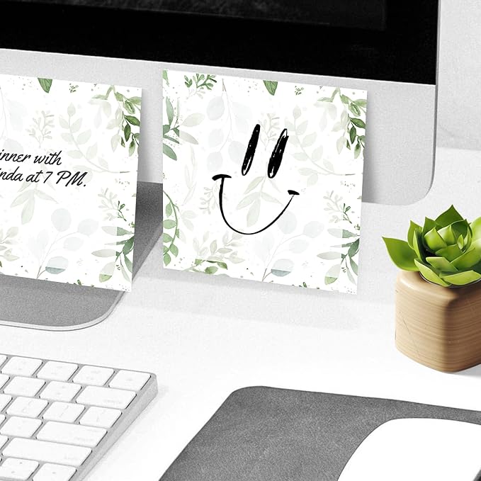 Sticky Notes, 2 Pads, 3x3 inches, Cute Colorful Fun Self-Stick Note Pads, Easy Post, Strong Adhesive Notepad Green Leafy Pattern