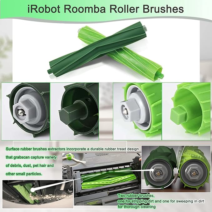CauYien 26 Pack Replacement Parts accessories for iRobot Roomba i3 i3+ i4 i6 i6+ i7 i7+ E5 E6 E7 j7 I & E j Series Vacuum Cleaner,2 Set Rubber Brushes,8 Vacuum Filters,8 Side Brushes,8 Vacuum Bags
