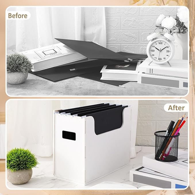 Portable Desktop File, Side Handles, Filing Organizer, Hanging File Folders, Letter Size for Schools Office Home(White,2 Pcs)