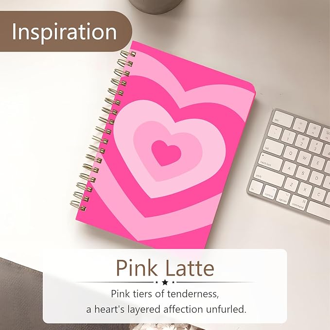 Cute Spiral Notebook journal A5 Aesthetic Pretty Floral Design for Women Girls Kawaii with Pocket, 8.5 x 5.7 inch, Pink Heart
