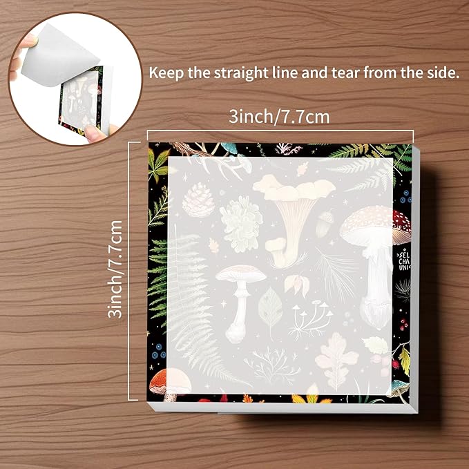 Sticky Notes, 2 Pads, 3x3 inches, Cute Colorful Fun Self-Stick Note Pads, Easy Post, Strong Adhesive Notepad Forest Mushrooms Dark