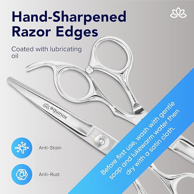 Equinox 6.5" Professional Hair Cutting Scissors for Men & Women - Ice Tempered, Silver - Hair Cutting Shear Professional - Barber Scissor Professional - Shears for Hair Cutting - Haircut Scissors