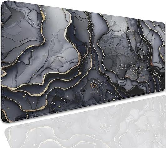 Dark Marble Desk Pad Mouse Pad,Large XL Retro Mouse Mat with Stitched Edges,Non-Slip Rubber Base Mousepad for Office PC Keyboard Laptop and Home Work Desk Mat(27.5X11.8 in)