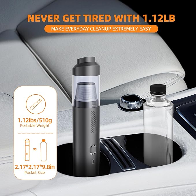 AILEWING Car Vacuum Portable Cordless 19000Pa Powerful Suction, 4-in-1 Mini Vacuum Cleaner Rechargeable Type-C, Wireless Handheld Vacuum for Car, Office Desk & Home