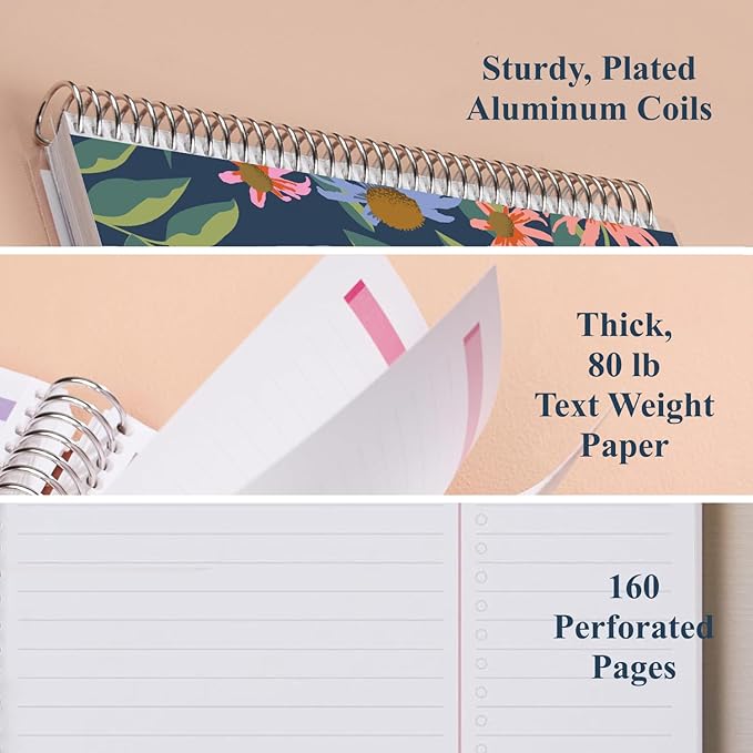 Erin Condren 7” x 9” Productivity Spiral Notebook, Lines & Checklist Layout with 80 Lb. Paper, Daisy Blooms Cover, 160 Productivity Notebook Pages, Platinum Coil, Stickers Included