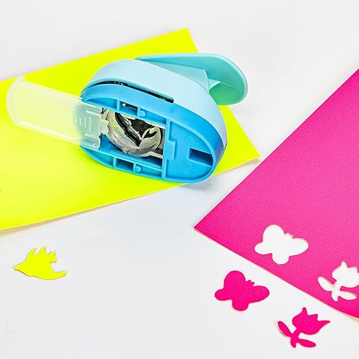 Craft Punches 8 Pack with 6 Sticker Paper, 1inch Hole Punch Shapes Medium Paper Shape Punches for Paper Craft DIY Scrapbooking