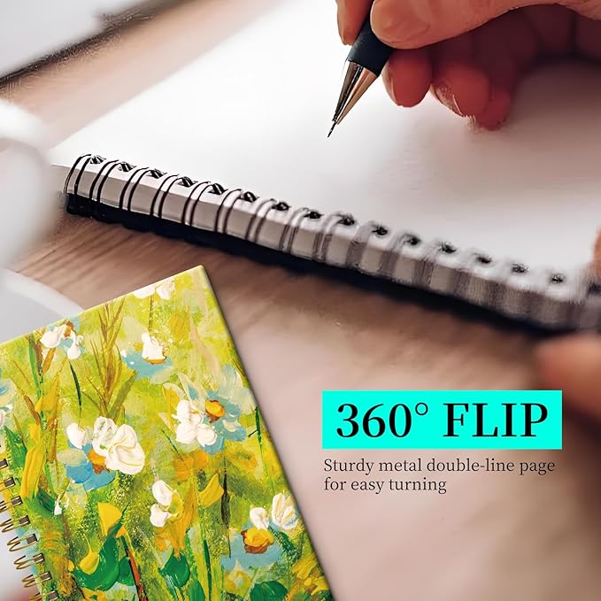 Spiral Notebook Journal for Women Men, A5 Hardcover Journal, 120 Pages Thick Paper, College Ruled Writing Notebook for School, Work & Office 8.3'' × 5.9''(Chamomile Daisy Flowers)