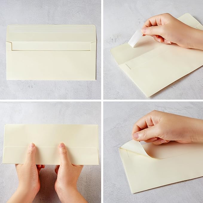 Wishop 50 Pack #10 Business Envelopes Self Seal 4x9 Standard Envelopes for Business, Invoices, Letter Mailing, 4 1/8 x 9 1/2 Inches (Cream Color, 4.13 x 9.49)