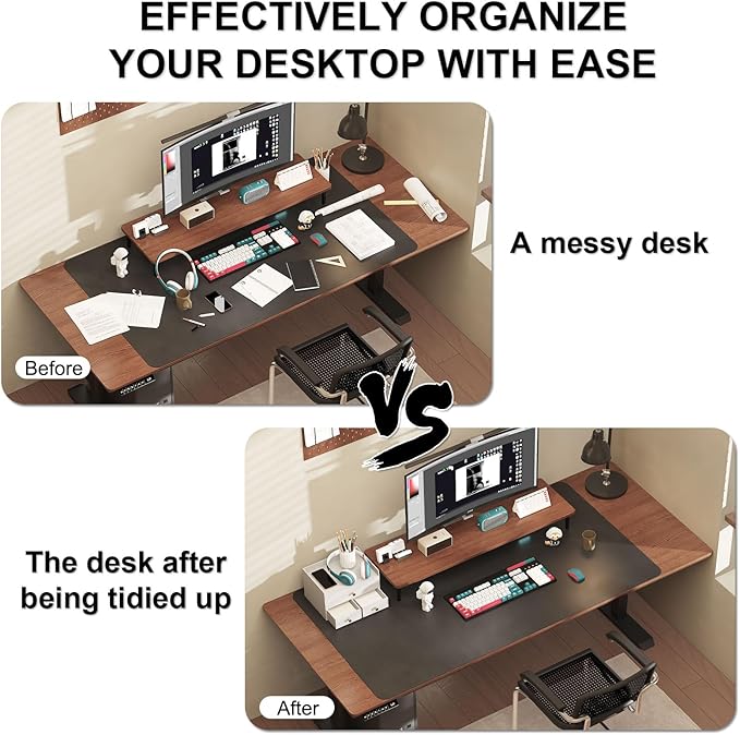 Bamboo Desk Organizer with Drawers Wooden Desktop Storage Organization Box for Bills Office Supplies Kitchen Utensils Organizing Tool for Home Classroom Vanity, No Assembly Required (3 Drawers, White)