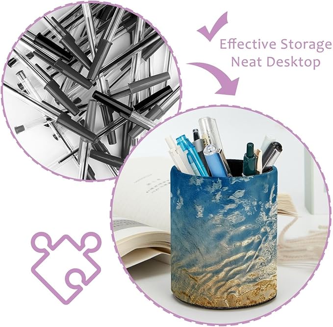 Pencil Cup Holder Desk Organizer, Pen Pot Pen Holder Container Desktop Stationery Organizer Table Flower Pot Makeup Brush Holder, Blue Sky Sand