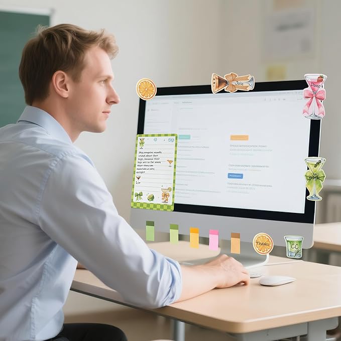 B1ykin Sticky Notes Set, Dirty Martini Self-Stick Notes Pad Teacher Appreciation Martini Lovers Gifts, Self-Adhesive Writing Memo Pages Sticky to Do Notepad for Kids Employee School Office (Martini)