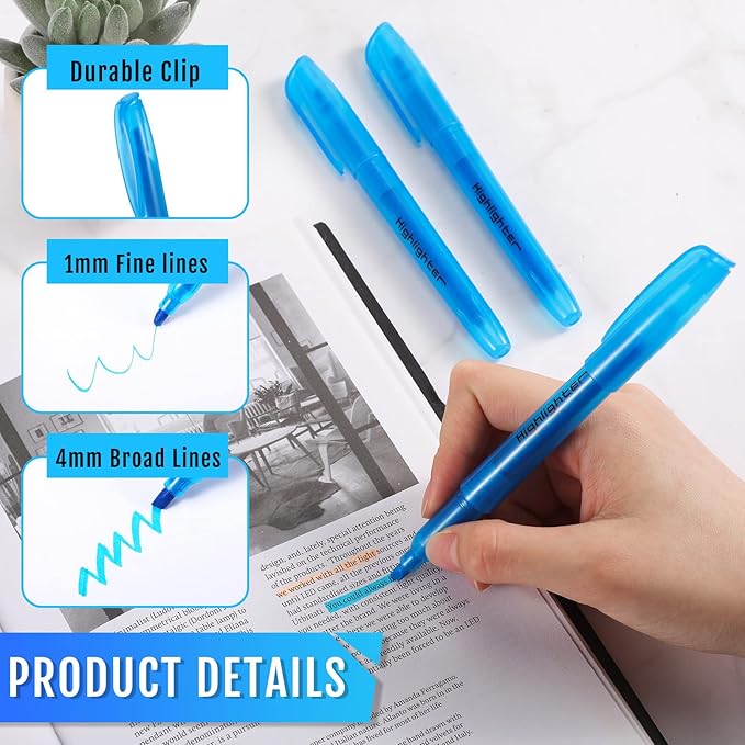 Fuutreo 60 Pack Pastel Highlighters Bulk Bright Color Highlighter Marker Chisel Tip Dry Quickly Safe Highlighter Pens Fluorescent Ink for Adults Home School Office(Blue)