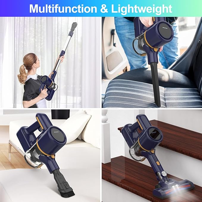 Powaert N7S Cordless Vacuum Cleaner, 6-in-1 Multifunction Cordless Vacuum, 210W Powerful Vacuum Cleaner, 6 Cell 2200mAh Stick Vacuum Cordless Rechargeable for Home (Indigo)