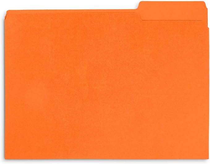 File Folder, 1/3 Cut Tab, Letter Size, Orange, Great for Organizing and Easy File Storage, 100 Per Box