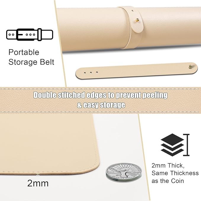 Dual-Sided Desk Pad, Natural Cork & PU Leather Mouse Pad for Desk, Desk Pad Protector, Non-Slip Desk Mat for Office and Home Work, (Apricot, 23.6" x 13.7")