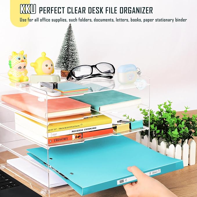 KKU 5 Tier Clear Acrylic Desk Organizer, Letter Tray Paper File Desk Organizer and Accessories For Office Supplies