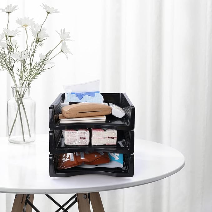 Ramddy 6 Packs Stackable A4 Paper Tray, Plastic Desk Organizer Basket Tray, Black