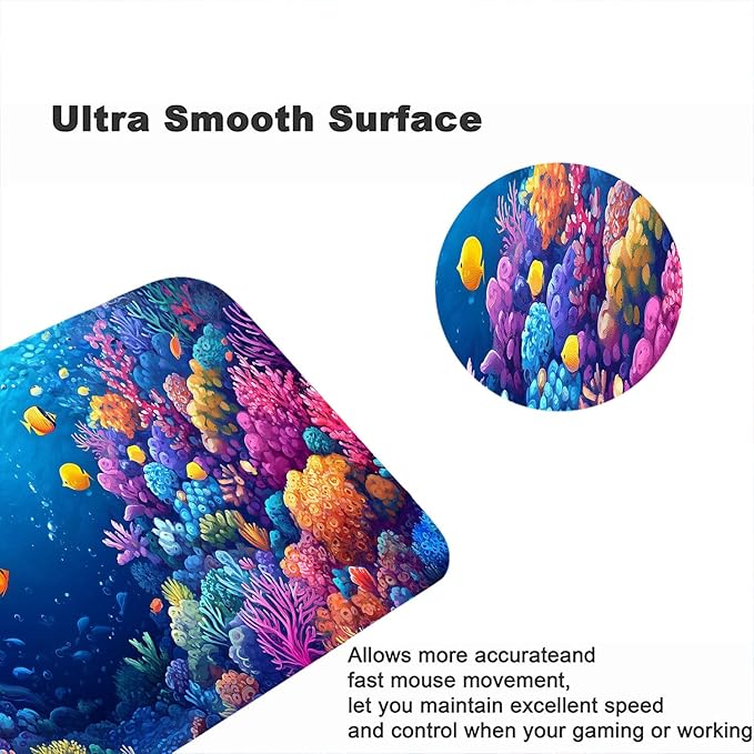 Ocean Fish Desk Pad Mouse Pad Colorful Cartoon Coral Fish Sea Mousepad XL Large Gaming Mouse Pad Laptop Keyboard Mat Desk Pad Office Home Decor for Women Girl 31.5"x11.8"