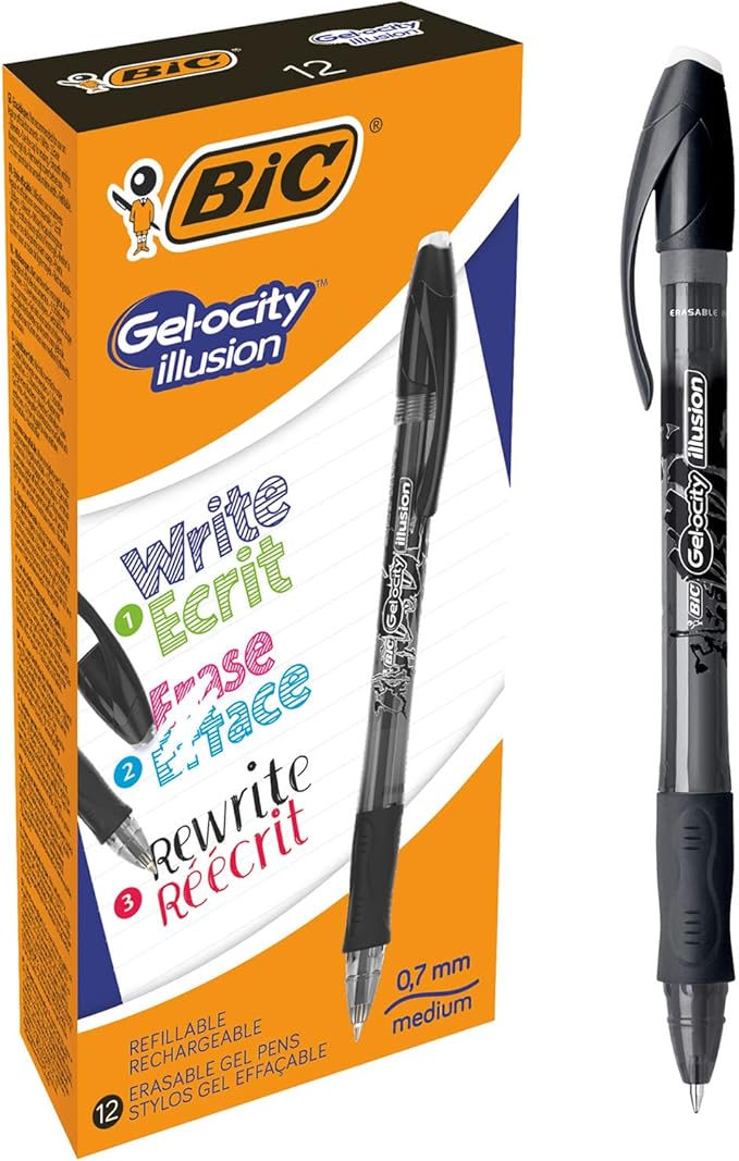 Bic 943441 Gel Ocity Illusion Print Gel Pen 0.7 mm (Pack of 12) – Black