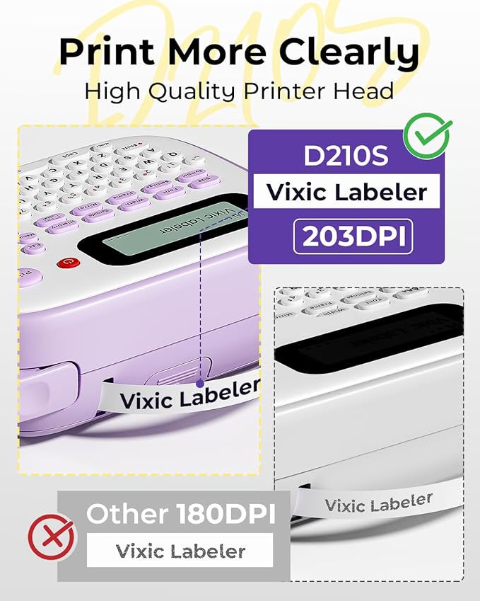 Vixic Label Maker Machine with Tapes, D210S Portable Label Maker, Label Machine with USB-C to Stay Powered, Labeler Features Chain Print to Reduce Label Wastes for Home Kids Items Office Organization