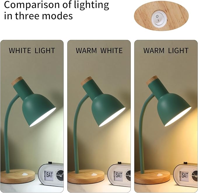 Table Lamp,Wooden Adjustable Desk Lamp,Dorm Lamp&Bedside Lamp for Living Room, Bedroom, Kids Room (Green)