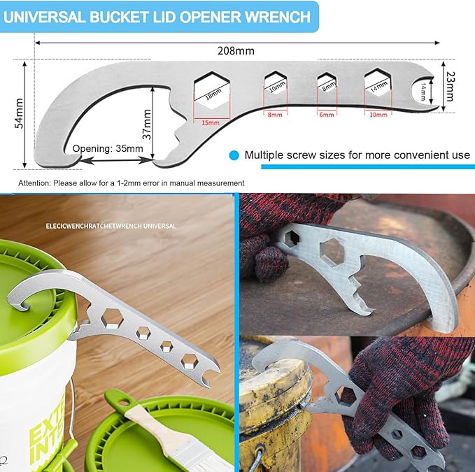 Bucket Opener Paint Can Opener Tool 5 Gallon Lid Opener Remover Wrench Manual Can Opener Spanner for Home Industrial Use Portable Multi-Size Multifunctional Adjustable Wrench 2pcs