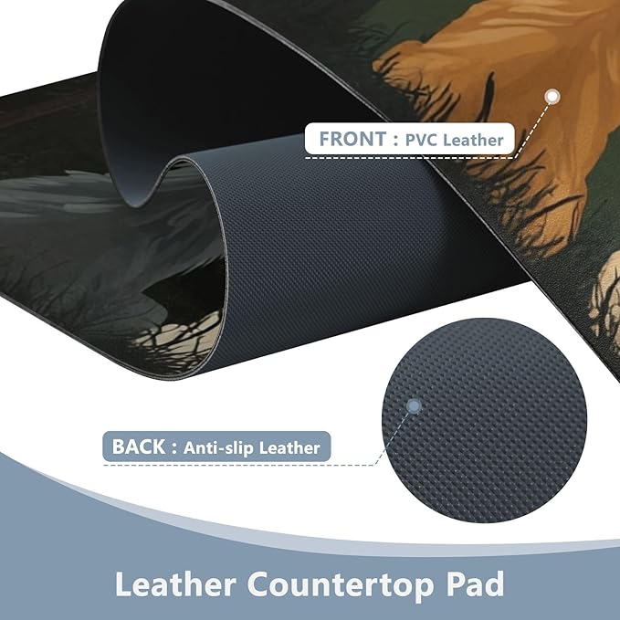 Mouse Pad Desk Mat Leather Desk Pad Large Gaming Desk Cover Protector Mat for Keyboard Computer Laptop Office Waterproof 47.2 x 23.6 Inch Cute Wolves Back and Green Mountain