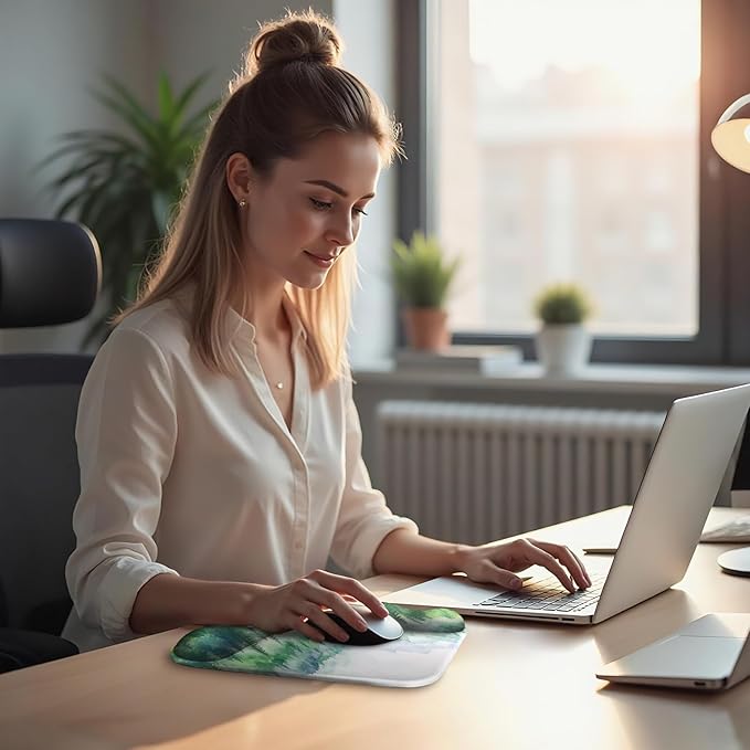 Ergonomic Mouse Pad with Gel Wrist Rest (1"& 1.2" Dual Height) - Mouse Pads Compact Mousepad Desk Mat Office, Gaming & Carpal Tunnel Relief | Non-Slip Rubber Base Misty Forest