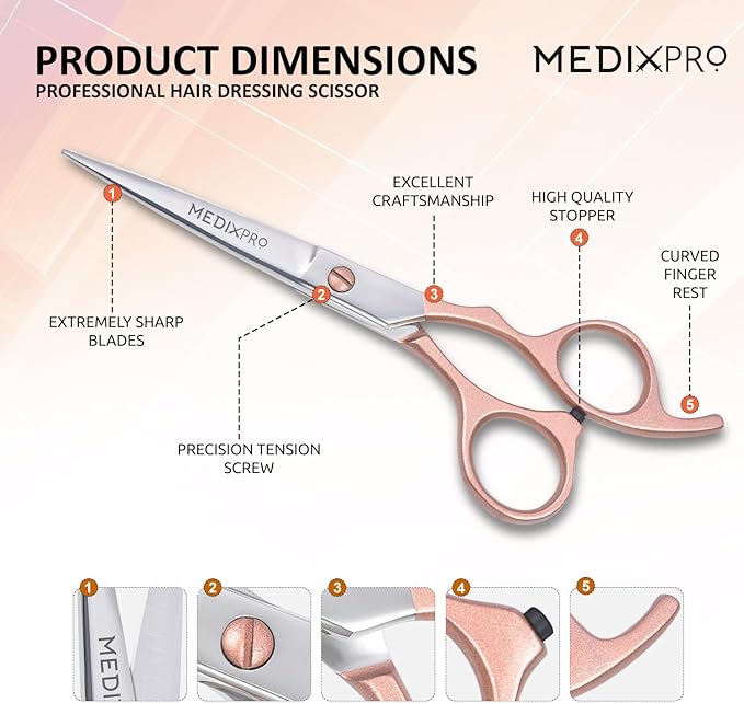 Professional Barber Hair Cutting Scissors 5.5” inch Japanese Stainless Steel Salon Shears with Razor Sharp Blades for Men, Women and Kids Perfect for Home & Salon Use.