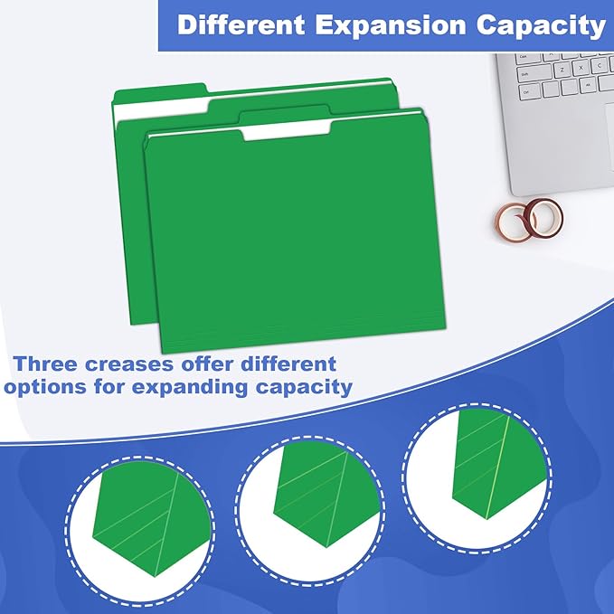 File Folder, HERKKA 30 Pack 1/3 Cut Tab File Folders, File Folders Great for Organizing and Filing, Letter Size, Green
