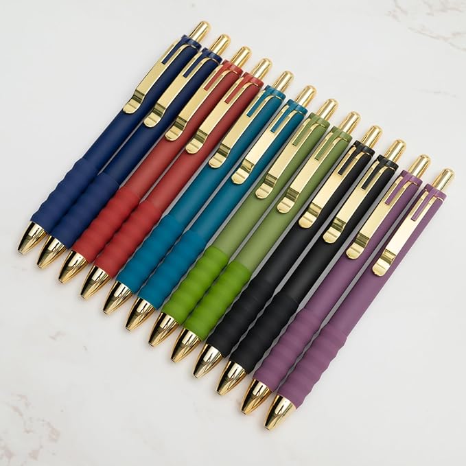 Linbsunne Gel Pens Black Ink Pen 0.5mm fine Point Pens Smooth Writing Retractable Office Supplies (Vintage-12 pcs)