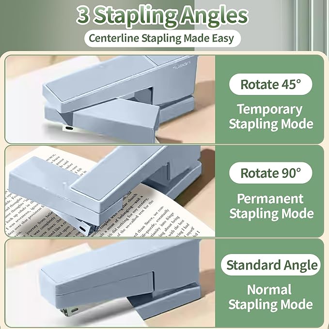 Swing-Arm Desktop Stapler, 360° Rotating Base, 25-Sheet Capacity, Fits 24/6 & 26/6 Staples, Durable Metal Build with Non-Slip Pad for Office & Home Use （Blue）