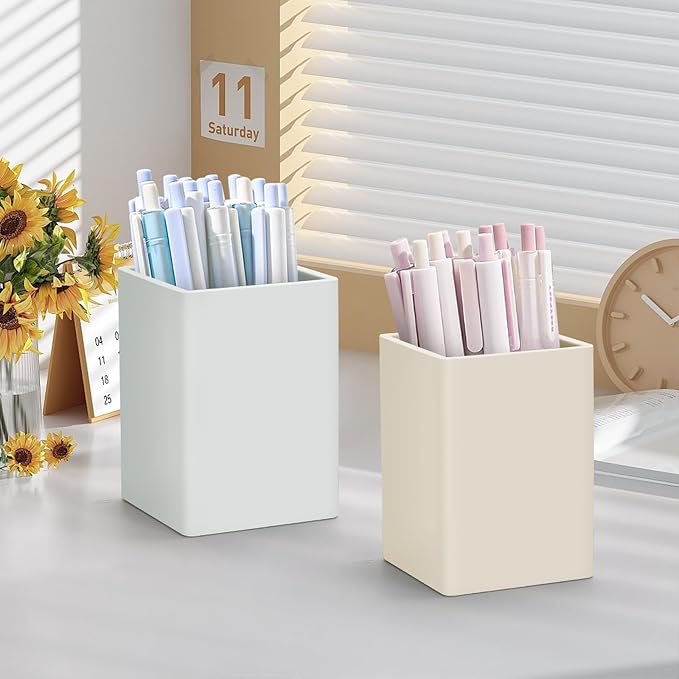 Pen Holder for Desk,Nordic Elegance Square Silicone Pencil Holder Soft Minimalist Desk Pen Cup Stand Waterproof Multifunctional Office Supplies for Home,Kids and School(Grey)