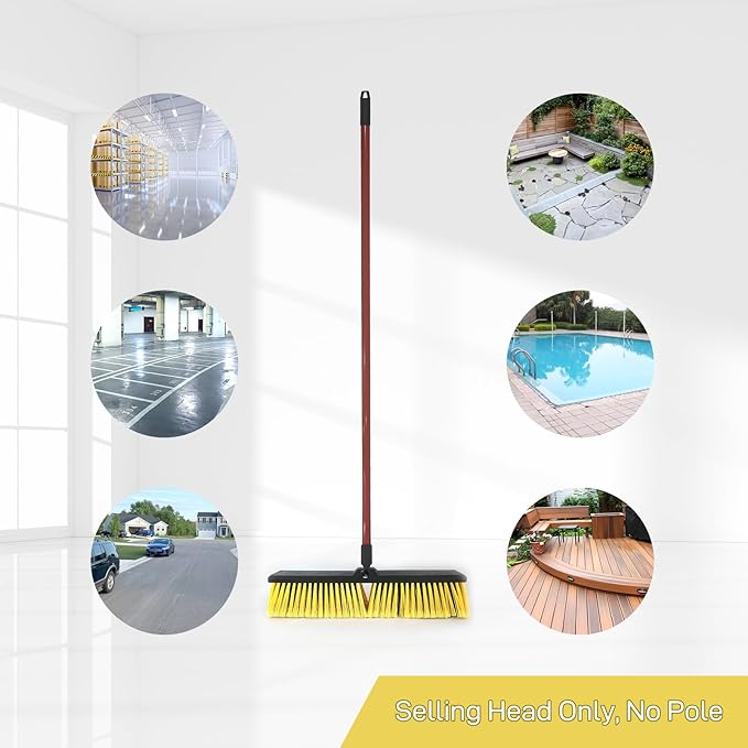 FRAXIR 4PCS Push Broom Head Outdoor Large Stiff Bristle Broom Head - Excellent Cleaning Performance - Easy Installation Broom Head(18 inches)