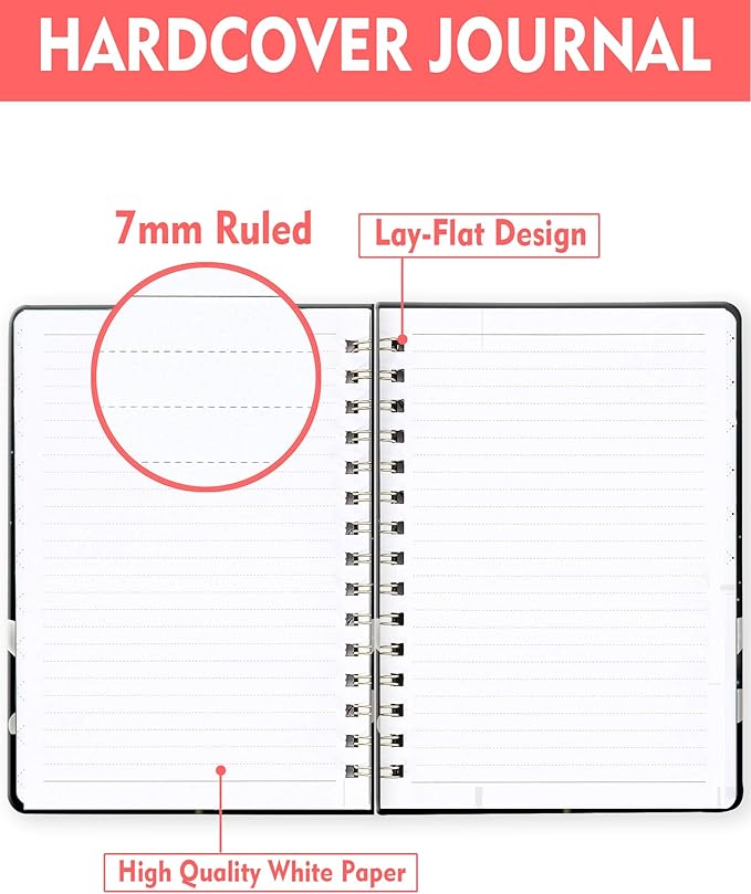 Spiral Journal Notebook for Women, Hardcover A5 College Ruled Notebook, 120 Pages, Thick Paper, Cute Lined Journal for School, Office & Work, 6 x 8.4 in(Magic White Lotus Flower)