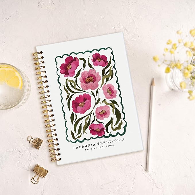 MOFUYU Flower Notebook,Plant Hardcover Spiral Notebook,Journal for Women,Rustic Spring Floral Cottagecore Notebook Journal for Work Office School Student Teacher. 5.5x8.3 Inch