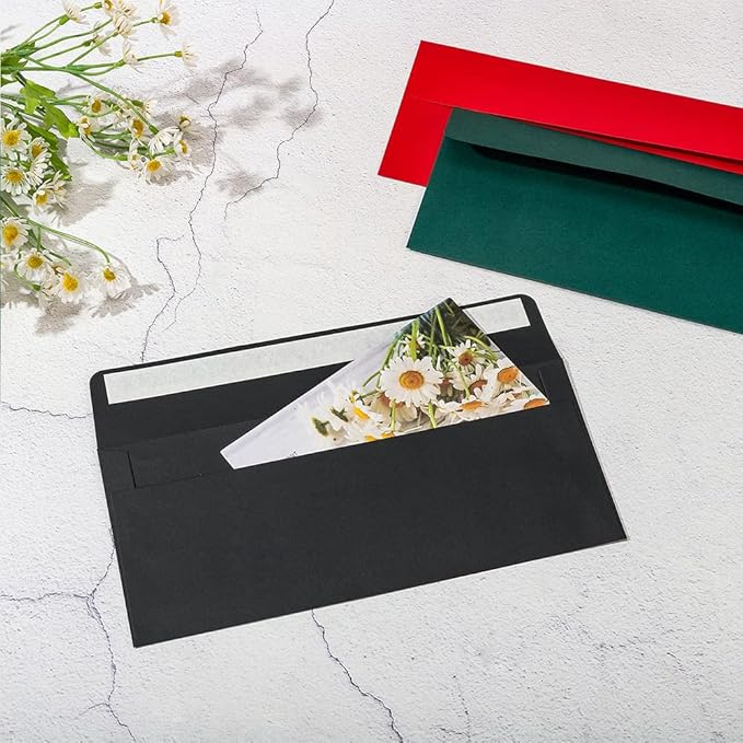100 Pack Colorful #10 Business Envelopes Self Seal Standard Envelopes for Office Checks, Business, Letter Mailing Invoices, 4.13 x 9.49 Inches (Black)