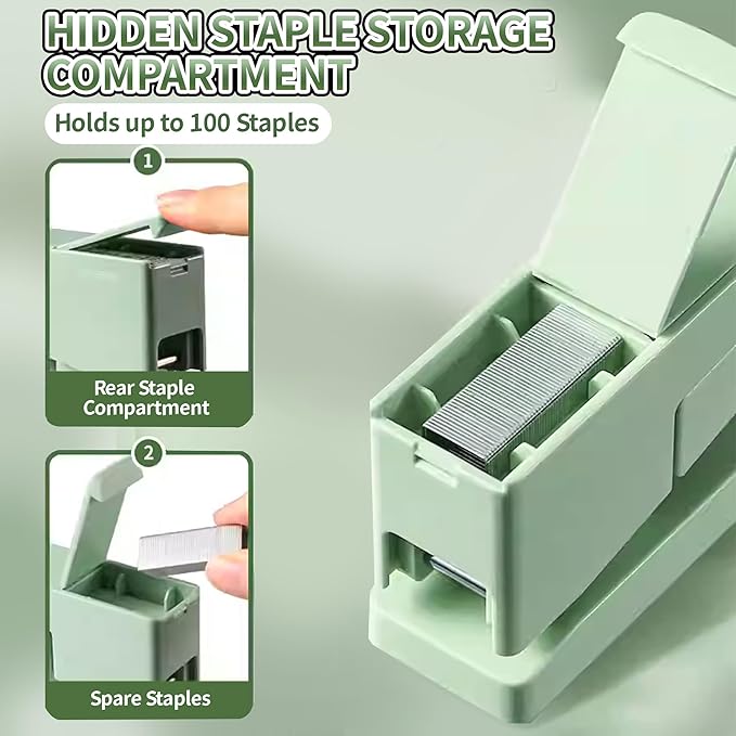 Swing-Arm Desktop Stapler, 360° Rotating Base, 25-Sheet Capacity, Fits 24/6 & 26/6 Staples, Durable Metal Build with Non-Slip Pad for Office & Home Use (Green)