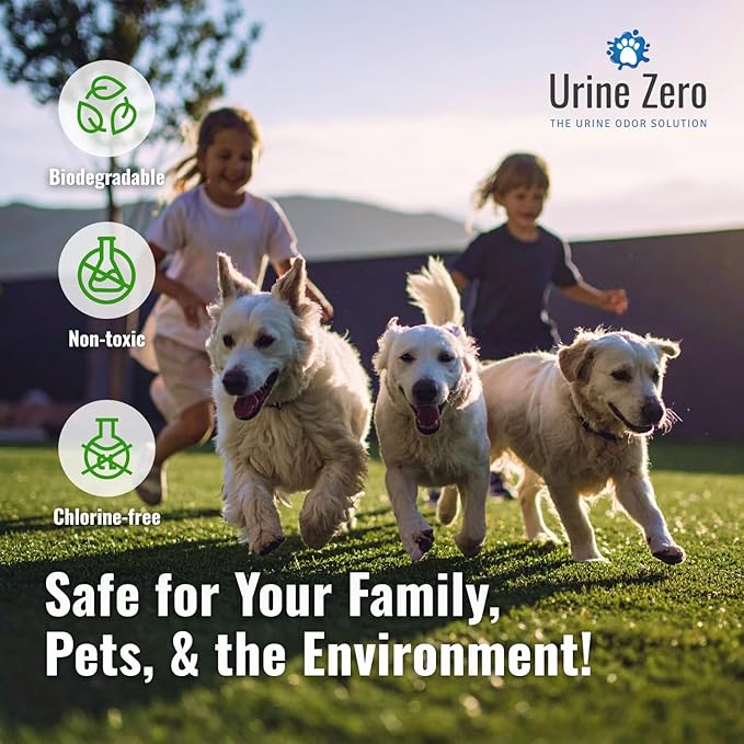Urine Zero Pet Odor Eliminator – Ready-to-Use 1 Gallon | Powerful Bio-Enzyme Cleaner for Dog & Cat Urine Smell on Artificial Grass, Carpet, Tile, Rugs & More | Pet & Kid Safe
