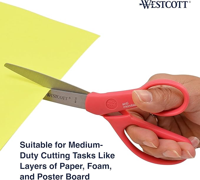 Westcott Left- & Right-Handed Pointed Student Scissors for Kids Ages 12-14, Durable Stainless Steel Blades, Back to School, Classroom Scissors, School Supplies, 7-Inch, Assorted Colors