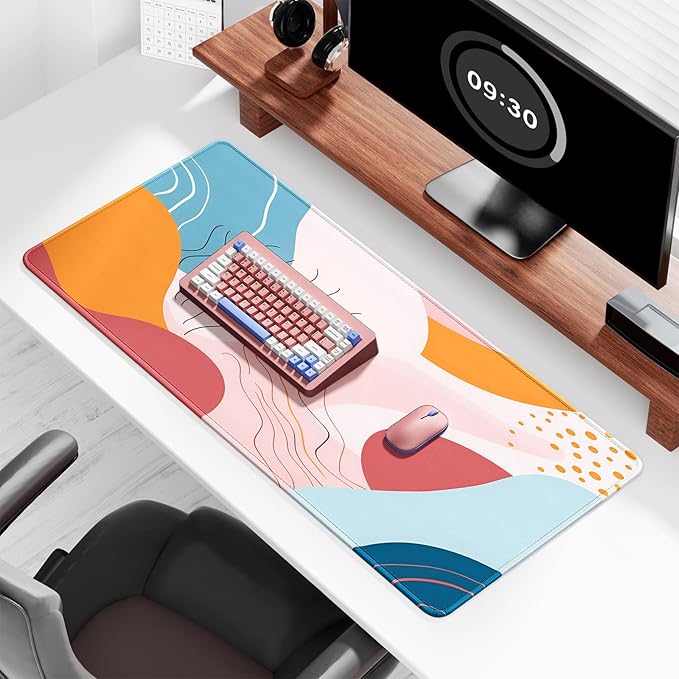 Auhoahsil Desk Mat, Ultra Large Mouse Pad, XXL Gaming Mousepad, Pretty Desk Pad, Big Extended Full Size Desktop Desk Matt for Keyboard, Laptop & Computer, 35.5 x 15.7 in, Abstract Orange Pink Pattern