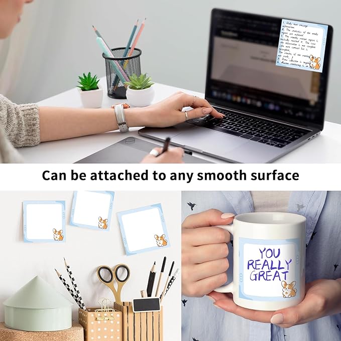2 Pack Sticky Notes 3x3 Inches, Bright Cute Strong Sticking Power, Easy to Post for Home, Office, 80sheets/Pads, Cute Corgi