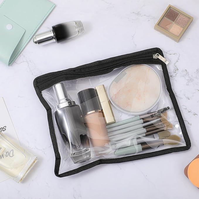 Outus 8 Pcs Clear Zipper Pouches Pencil Pouches PVC Makeup Pouch Envelopes Folder Storage Multi Purpose Pouch Document File Organization Bags, Office Supplies (Black Edging, 9.8 x 8 Inches)