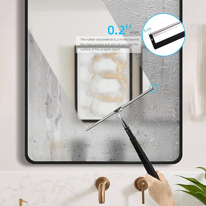 Toncoke Window Squeegee for Home, 2 in 1 Window Washing kit with Extension Pole Long Handle Squeegee for Shower Glass Floor Tile Wall Car Windshield, 12 inch Wide, Black