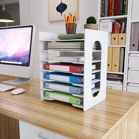 Natwind 7-Tier File Paper Organizer for Desk & Desktop - White File Holder with Mail Letter Tray & Paper Sorter for Home Office, School Classroom