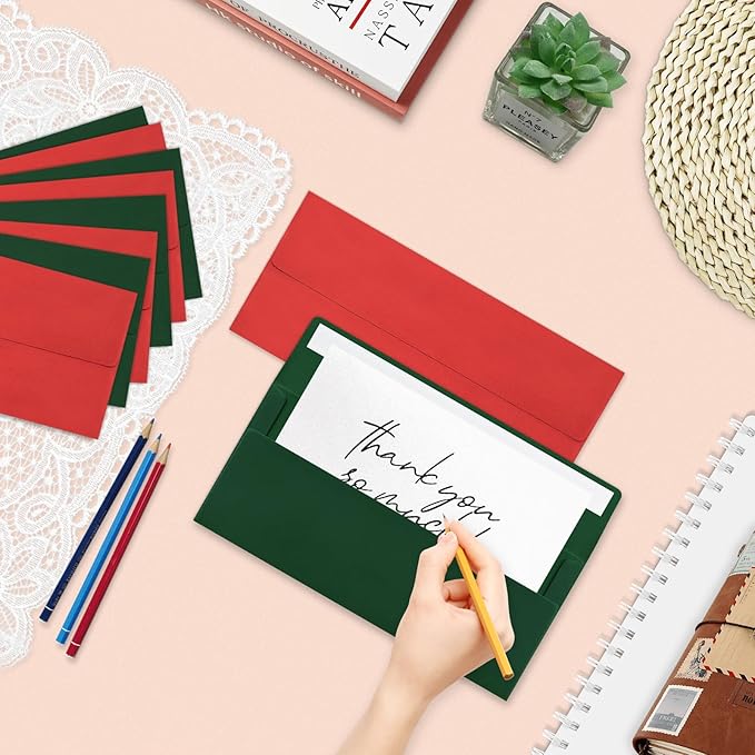 100 Pcs #10 Business Envelopes, 50 Pcs Red and 50 Pcs Dark Green Standard Envelopes Self Seal, Letter Size Mailing Envelopes for Christmas Birthday Graduation Wedding, 4 1/8 x 9 1/2 Inch