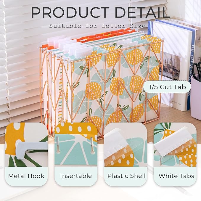 6 Pack Hanging File Folder Letter Size Reinforced Hanging Folders with 1/5-Cut Adjustable Tabs File Folders for Filing Cabinet Organizer for Office Home, Tropical Style