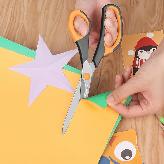 Titanium Scissors, Premium 8.6” All Purpose Scissors, Ultra Sharp Stainless Steel Blades, Comfortable Grip, Great for Craft, Office, School and Everyday Use, Black/orange, 21.8cm, Pack of 3