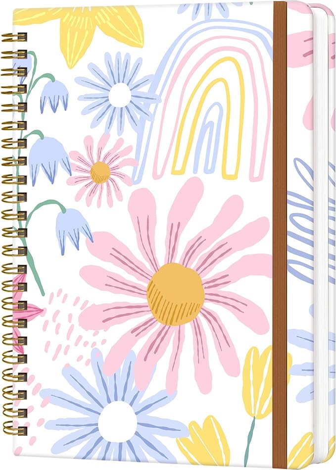 Spiral Journal Notebook for Women, Hardcover A5 College Ruled Notebook, 120 Pages, Thick Paper, Cute Lined Journal for School, Office & Work, 6 x 8.4 in(Spring Flower)