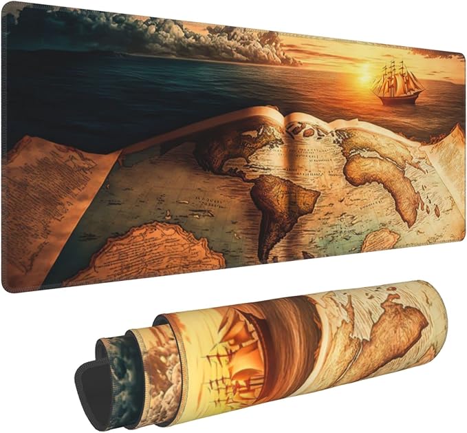 Antique World Map Extended Big Mouse Pad Large,XL Gaming Mouse Pad Desk Pad,31.5x11.8inch Long Computer Keyboard Mouse Mat Mousepad with 3mm Non-Slip Base for Home Office Work